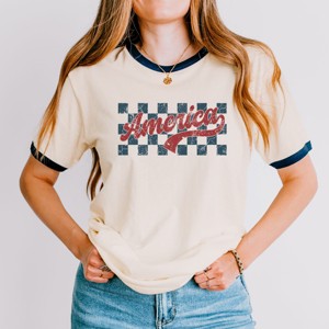 Simply Sage Market Checkered America Retro Ringer Tee - 1 of 4
