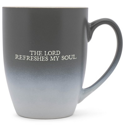 Elanze Designs The Lord Refreshes My Soul Two Toned Ombre Matte Gray and White 12 ounce Ceramic Stoneware Coffee Cup Mug