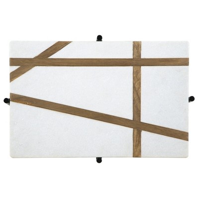 Braxmore Rectangular Black and White Marble Wood Accent Table
