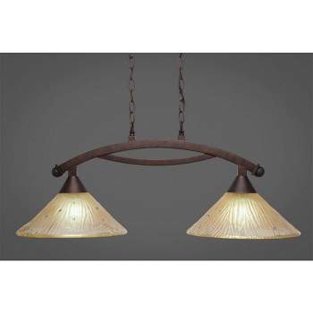 Toltec Lighting Bow 2 - Light Island Pendant Light in  Bronze with 12" Amber Crystal Shade