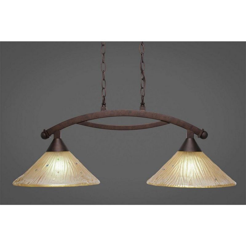 Toltec Lighting Bow 2 - Light Island Pendant Light in  Bronze with 12" Amber Crystal Shade, 1 of 2