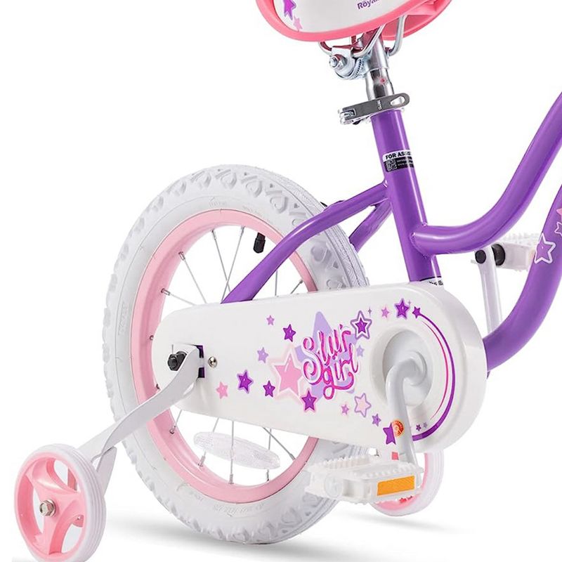 RoyalBaby Stargirl Kids Outdoor Bicycle with Kickstand, Accessory Basket, Bell, and Safety Training Wheels for Ages 4-7, Purple, 5 of 7