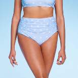 Women's Polka Dot Ruched Extra High Waist Medium Coverage Bikini Bottom - Kona Sol™ Blue