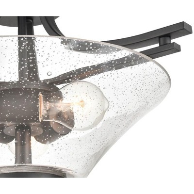 Natalie 19" Rubbed Bronze Semi-Flush Mount Ceiling Light with Glass Shade