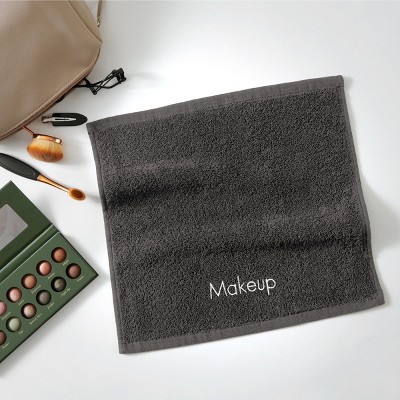 Gray Cotton Embroidered Makeup Removal Washcloth Set, 13x13, Pack of 6