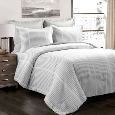 5pc Full/Queen Drew Stripe Farmhouse Silver-Infused Antimicrobial Comforter Set Gray - Lush Décor