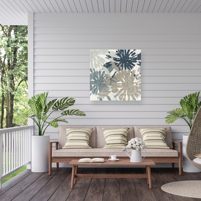 14x14 Blue and Beige Abstract Outdoor Canvas Wall Art