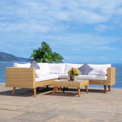 Analon Natural Wicker 5-Person Outdoor Sectional Set with White Cushions
