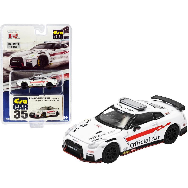 Nissan GT-R (R35) Nismo RHD (Right Hand Drive) "Official Car" White Limited Edition 1200 pcs 1/64 Diecast Model Car by Era Car, 1 of 4