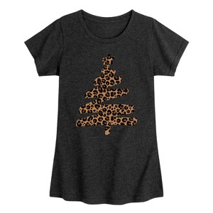 Girls' - Instant Message - Leopard Print Tree Fitted Short Sleeve Graphic T-Shirt - 1 of 4