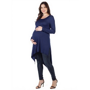 Maternity Long Sleeve Knee Length Asymmetrical Tunic Top - 24seven Comfort Apparel™ - 1 of 4