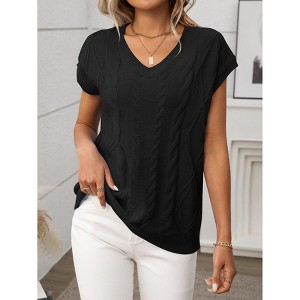 Women's Vest Cable Knit V - Neck Sleeveless Sweater Vest - 1 of 4