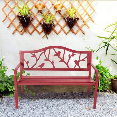 Metal Patio Bench with Steel Frame - Red - Captiva Designs