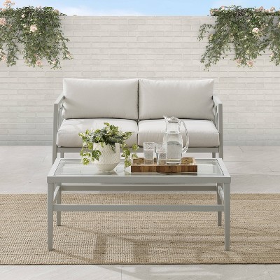 Ashford Cream Metal 2-Piece Outdoor Conversation Set with Glass Table
