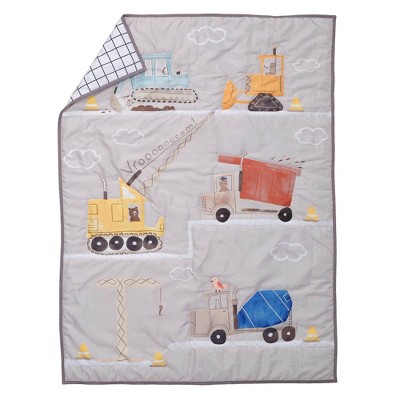 Navy and Gray Microfiber Construction Toddler Quilt Set