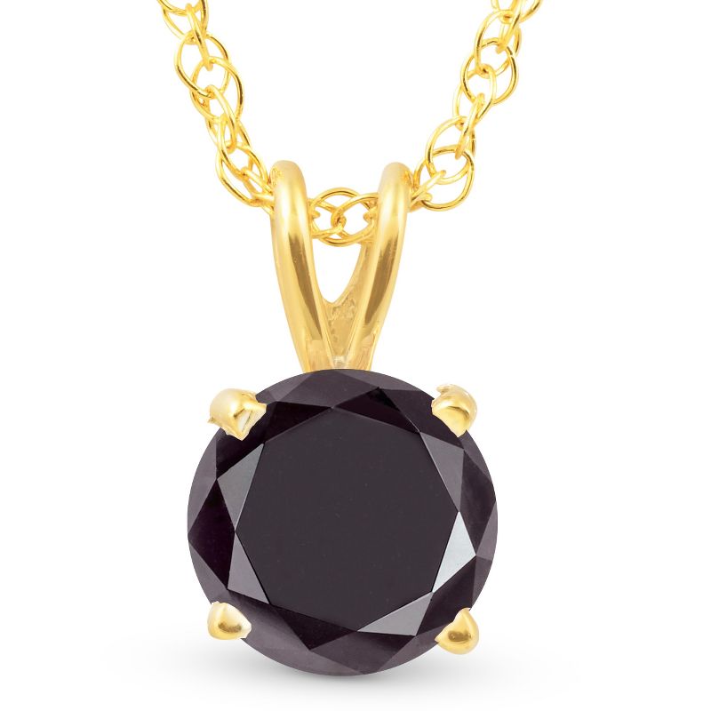 Pompeii3 2 Ct Black Diamond Solitaire Pendant in 14k White or Yellow Gold 18" Necklace, 1 of 4
