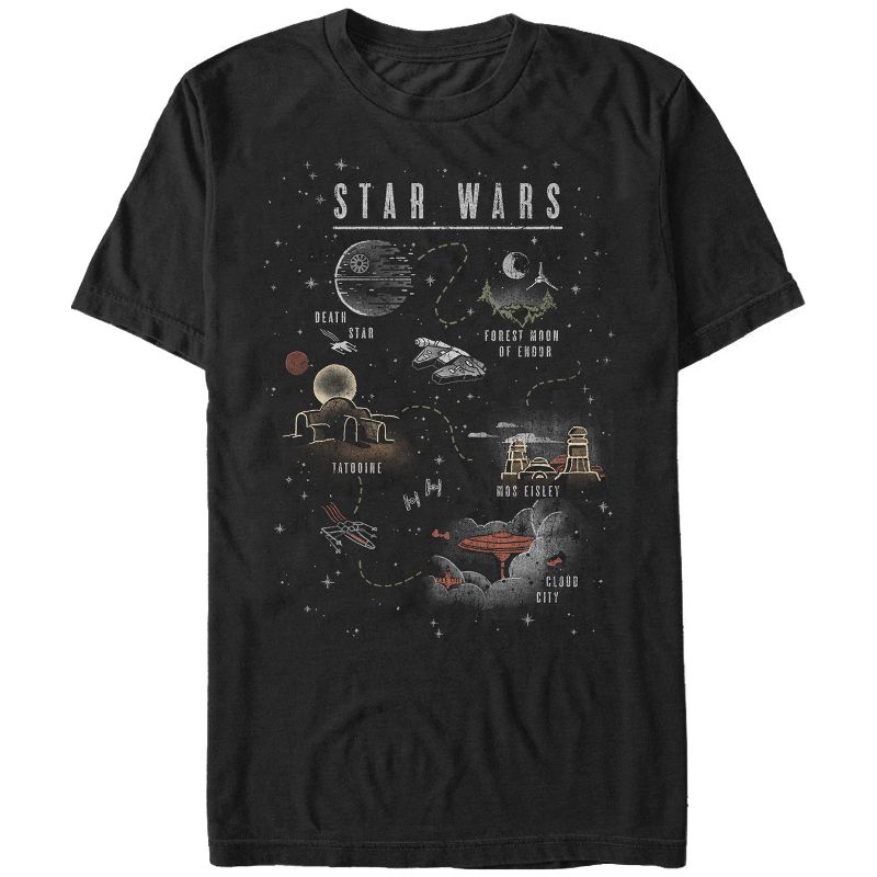 Men's Star Wars Cartoon Map Quest T-Shirt, 1 of 5
