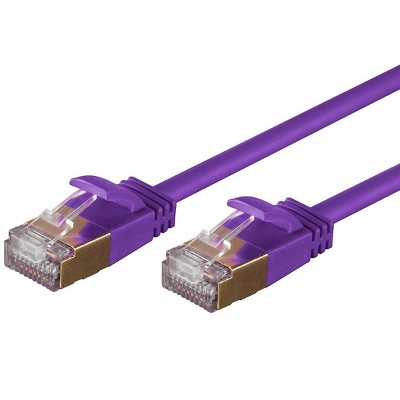 Monoprice SlimRun Cat6A Ethernet Patch Cable - Network Internet Cord - RJ45, Stranded, STP, Pure Bare Copper Wire, 36AWG, 7ft, Purple