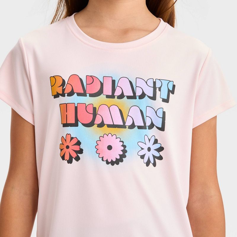 Girls&#39; Short Sleeve &#39;Radiant Human&#39; Graphic T-Shirt - All In Motion™ Light Pink, 3 of 5