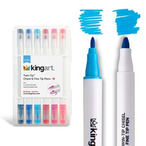 KINGART Twin-Tip Chisel & Fine Markers 12 Colors - 1 of 4
