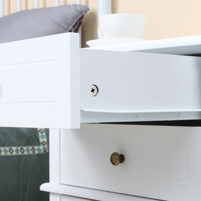 Modern White Wood Side Table with Storage Drawers and Shelf
