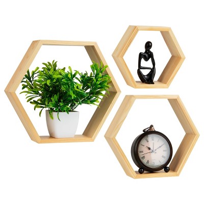 Mind Reader Hexagon Floating Shelves Set of 3 Honeycomb Organizer