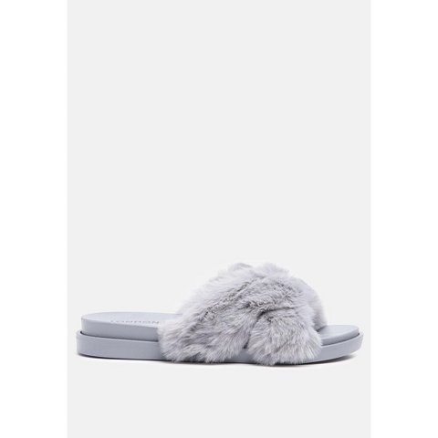 Обувь London Rag Womens Homey Fur Slip-On Flats Grey 10