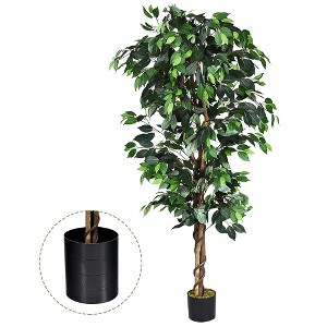 Costway 6 Ft Artificial Ficus Silk Tree Home Living Room Office Decor Wood Trunks - 1 of 4