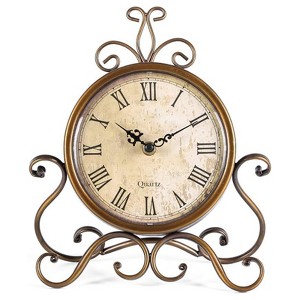 Aoibox Vintage Table Clock for Living Room & Bedroom Decor, Silent Farmhouse Shelf Clock with Roman Numerals, Rustic Mantel Clock - 1 of 4