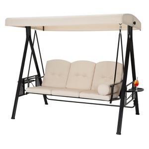 COWLOWN Beige 3 Seat Outdoor Patio Swing Chair for Adults, Adjustable Canopy, Removable Cushion, Ideal for Backyard, Garden, Poolside & Balcony - 1 of 4