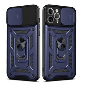 Kickstand Ring Holder with Slide Camera Cover TPU Shockproof Case and Magnetic Car Mount for APPLE IPHONE 12 PRO MAX In Black - 1 of 4