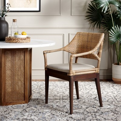 Carlo Transitional Rattan Arm Chair with Honey Mahogany Legs