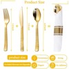 Itopfox 100-Pack Gold Plastic Silverware Set Disposable Cutlery with Forks, Knives, Spoons & Napkins, Elegant & Durable for Parties, Events, Banquets - 2 of 4