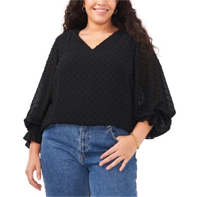 Vince Camuto Womens Smocked Sleeve Peasant Blouse