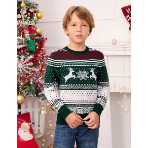 Christmas Sweater Long Sleeve Crew Neck Knitted Holiday Pullover Reindeer for Kids - 1 of 4