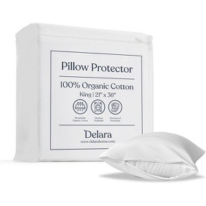 Delara Organic Cotton Pillow Protectors, GOTS Certified, Waterproof, Ultra-Soft, Zipper Closure - 1 of 4
