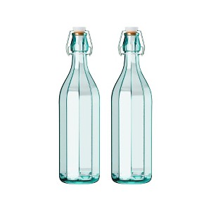 Amici Home Faceted Hermetic Glass Bottles, Set of 2 - 25 Oz Octagonal Beverage Containers with Airtight Cap - Clear Glass - BPA Free, Dishwasher Safe - 1 of 4