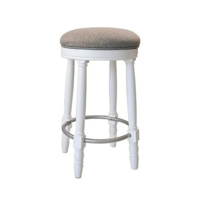 Bar Stools Set of 2 White Color Accent Wooden Swivel Seat Counter Height Bar Stool, Grey Cushion Seat (Height 26")