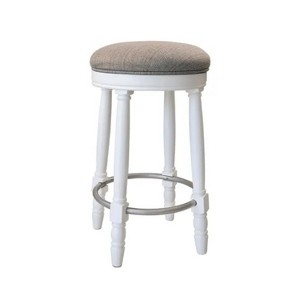 Bar Stools Set of 2 White Color Accent Wooden Swivel Seat Counter Height Bar Stool, Grey Cushion Seat (Height 26") - 1 of 4