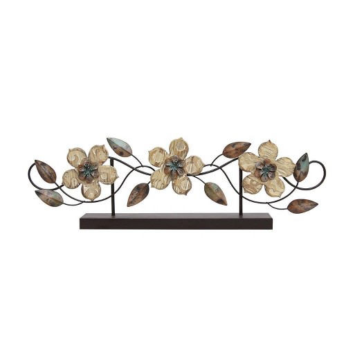 20" x 6.1" Stamp Wood Flower Table Top - Stratton Home Décor