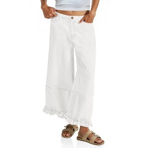 Imily Bela Womens Ruffle Wide Leg Jeans Cropped Elastic High