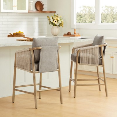 Spruce&Spring Counter Height Bar Stool with Braid Wood Arm Set of 2