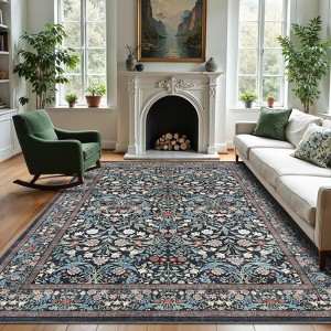 Floral Area Rug, Vintage Boho Living Room Carpet, Washable Non-Slip Stain Resistant Easy Clean Soft Rug for Bedroom Dining Room - 1 of 4
