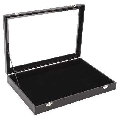 Juvale Clear Lid Black Velvet Jewelry Tray with 2 Locking Latches, Jewelry Display Organizer Showcase Storage Box for Necklaces, Rings and Bracelets