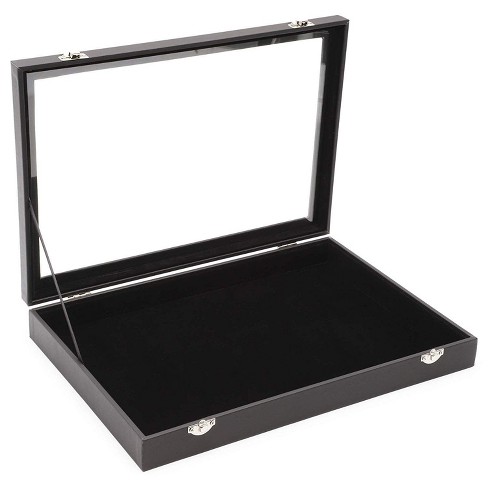 Velvet Case Glass Cover Jewelry Ring Display Box Tray Holder Storage Organizer 
