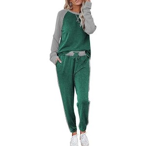 Ekouaer Women's Pajama Set Long Sleeve PJs 2 Piece Lounge Set Pullover Sleepwear Sweatshirt and Long Pants With Pockets - 1 of 4
