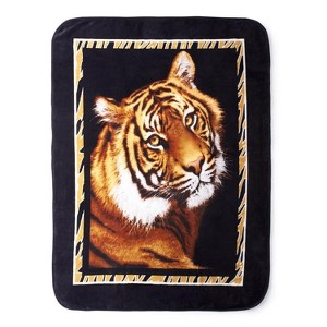 Shavel Hi Pile High Quality Luxurious And Incredibly Soft Warm Snuggly Throw Jumbo 60x80" - Tiger With Border - 1 of 3