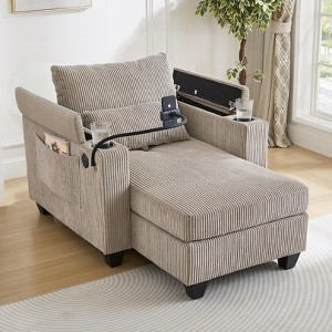 KTMBDW Convertible Sofa, Corduroy Chaise Lounge Sofa with 2 Cup Holders and Phone Holder, Armrests with Built-in Storage  for Bedroom - 1 of 4