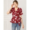 INSPIRE CHIC Women's Floral V Neck Tie Waist Short Sleeve Belted Ruffle Wrap Shirt - 2 of 4
