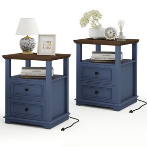 Dyonery Farmhouse Nightstand 18" White End Table with Charging Station & 2 Drawers, Rustic Bedside Table with Storage Shelf for Bedroom - 1 of 4